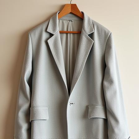 Luxurious textured linen blazer on a hanger